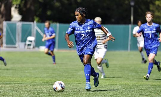 Men's soccer play kicking soccer ball