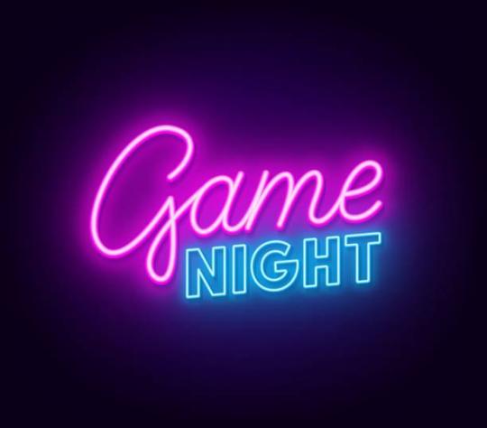 Game night in a neon sign with letters